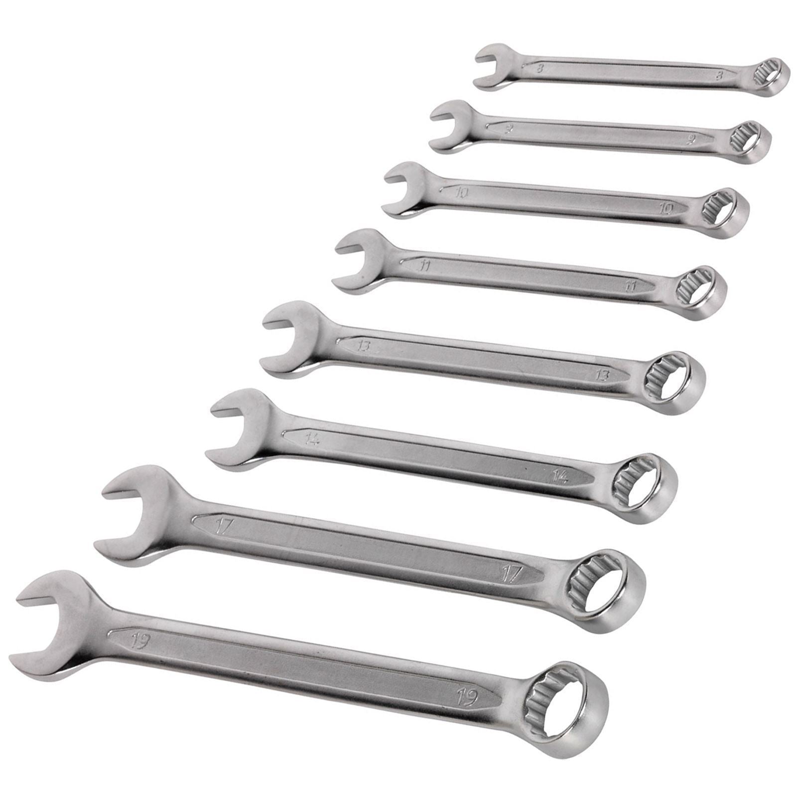 Sealey Premier 8 Piece Combination Spanner Set 8-19mm Open End Ring Spanners