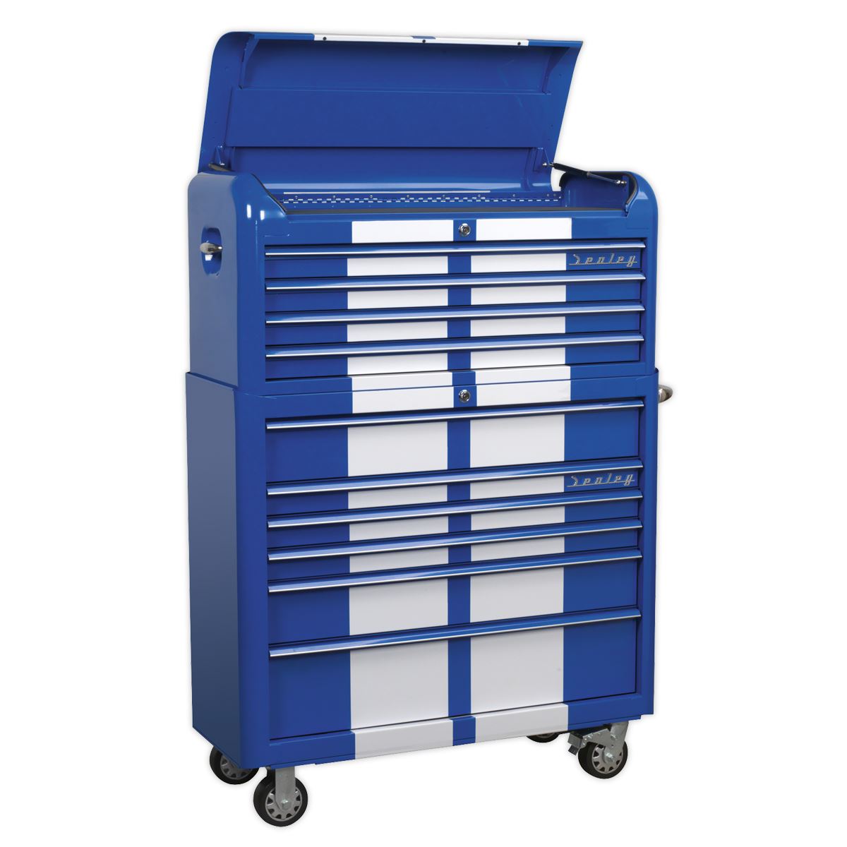 Sealey Premier Retro Style Wide Topchest & Rollcab Combination 10 Drawer Blue/White Stripes