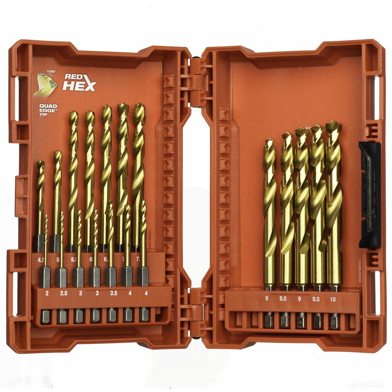 Milwaukee Red Hex Metal Drill Bit Set 19 Piece Shockwave Impact Duty 2-10mm