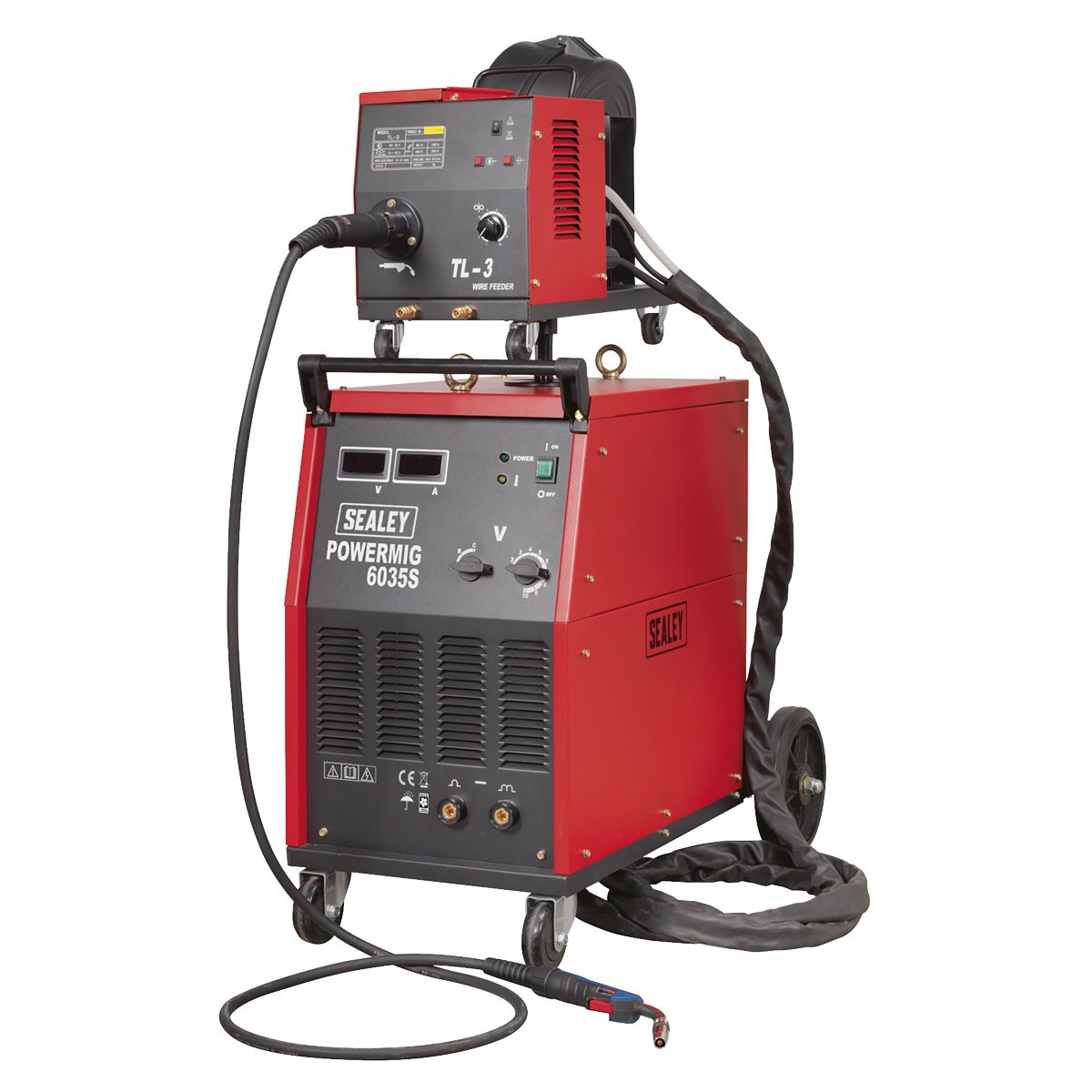 Sealey Professional MIG Welder 350A 415V 3ph with Binzel® Euro Torch & Portable Wire Drive