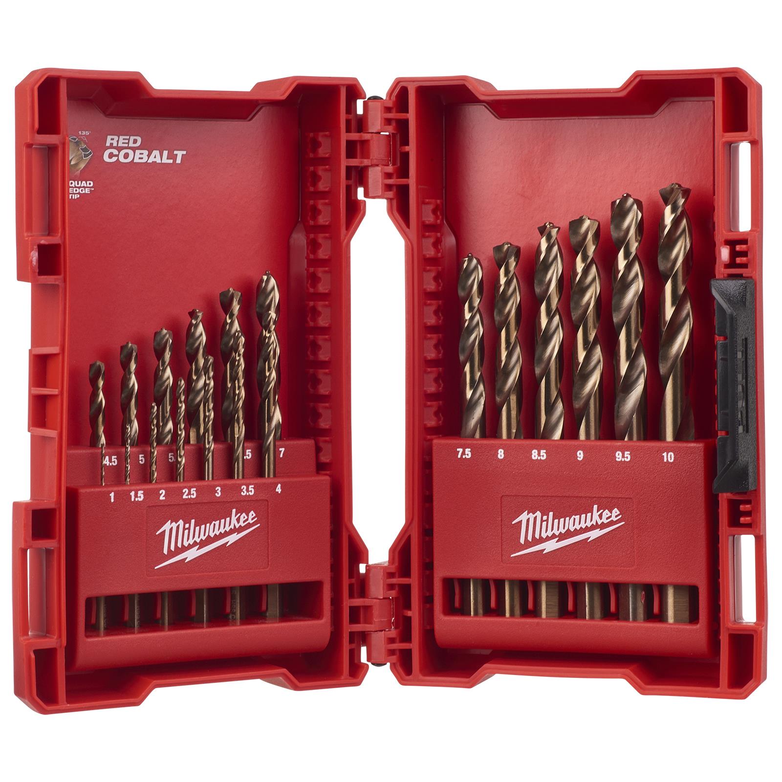 Milwaukee Red Cobalt Metal Drill Bit Set HSS Ground in Case 19 Piece 1-10mm