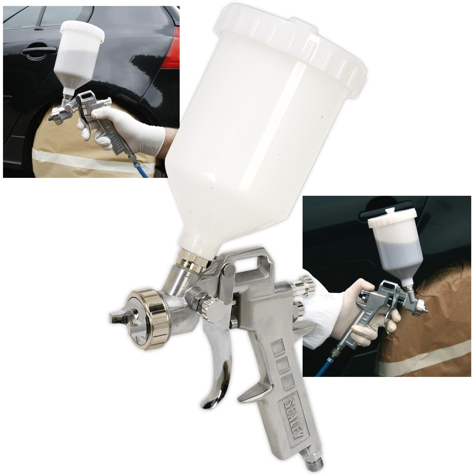 Sealey Gravity Feed Spray Gun 2.2mm Set Up Adjustable Paint Flow 600ml