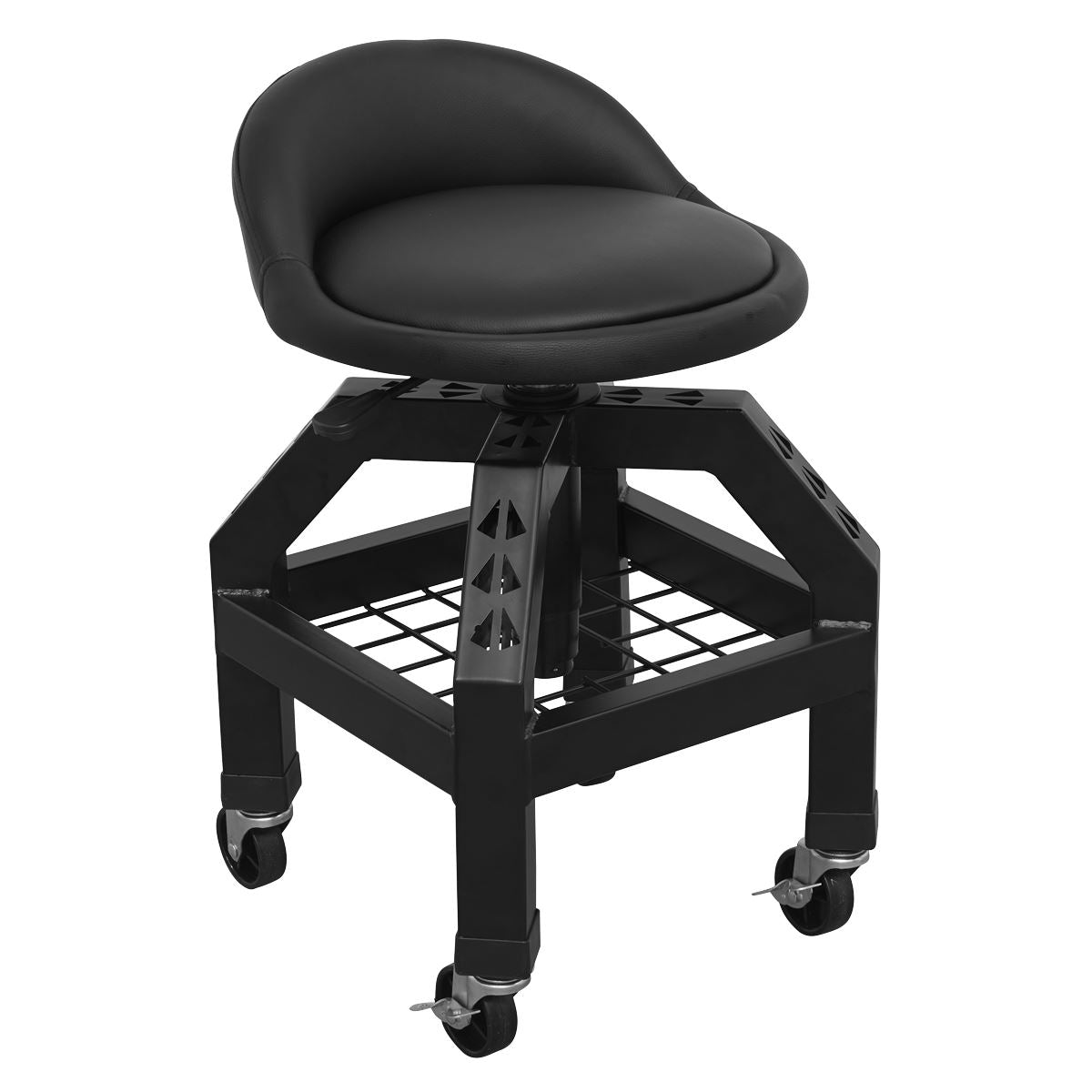 Sealey Premier Industrial Premier Industrial Pneumatic Creeper Stool with Adjustable Height Swivel Seat & Back Rest