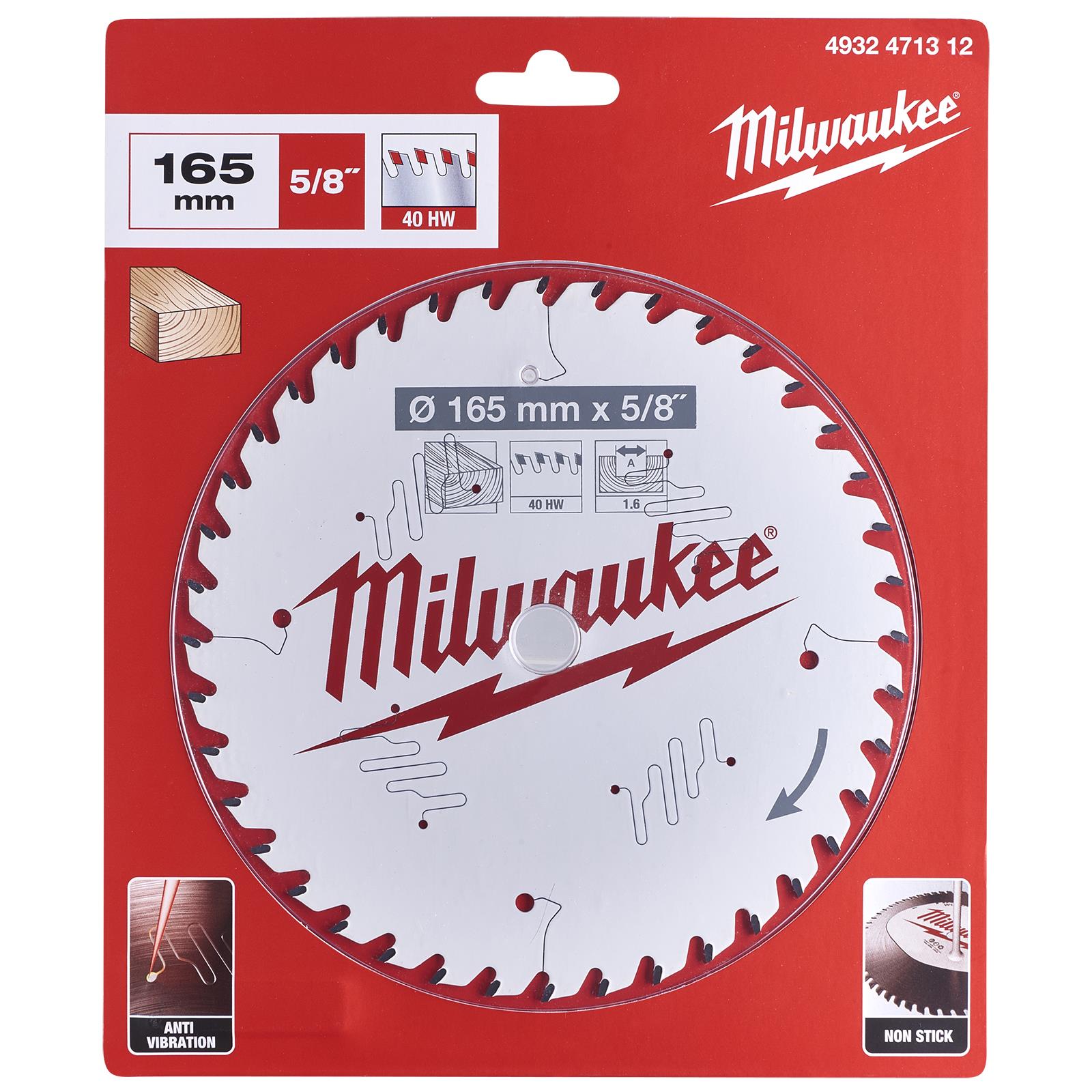 Milwaukee Circular Saw Blade for Wood Clean Cut 165mm x 5/8" Bore x 1.6mm Width 40T ATB