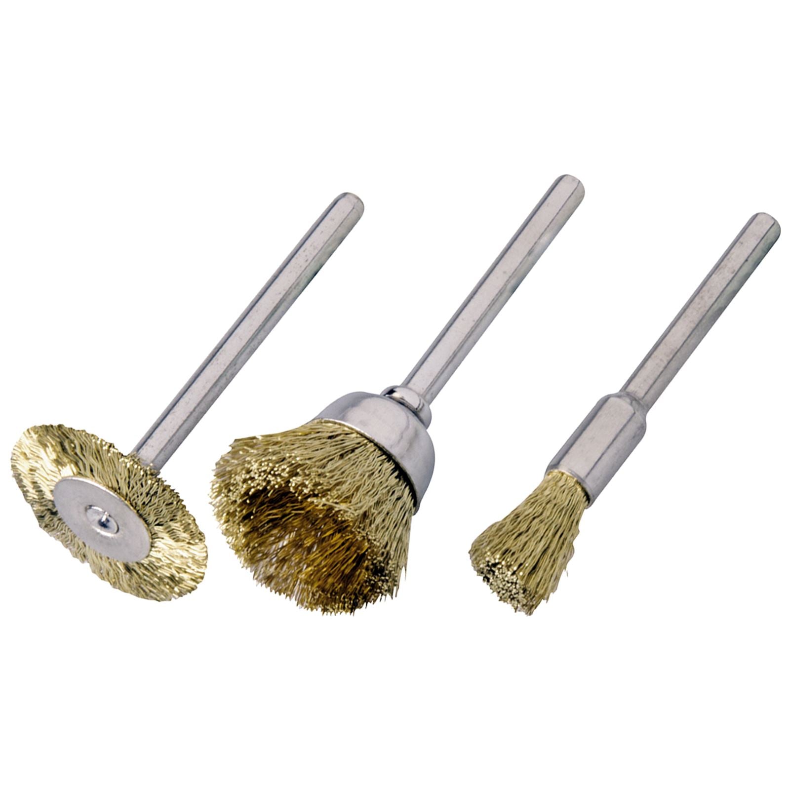 Silverline 3 Piece Brass Brush Set Metal Cleaning Polishing Rotary Mul
