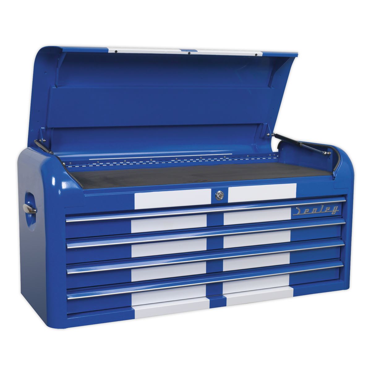 Sealey Premier Topchest 4 Drawer Wide Retro Style - Blue with White Stripes
