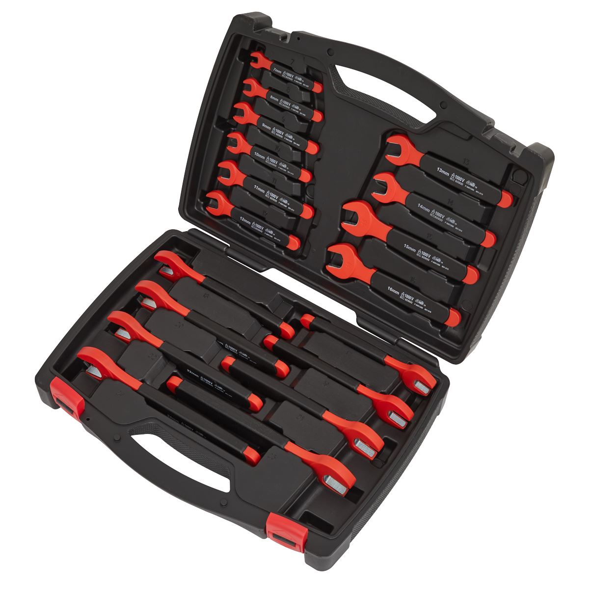 Sealey Insulated Open End Spanner Set 18 Piece VDE Approved 7-24mm 1500V DC 1000 AC