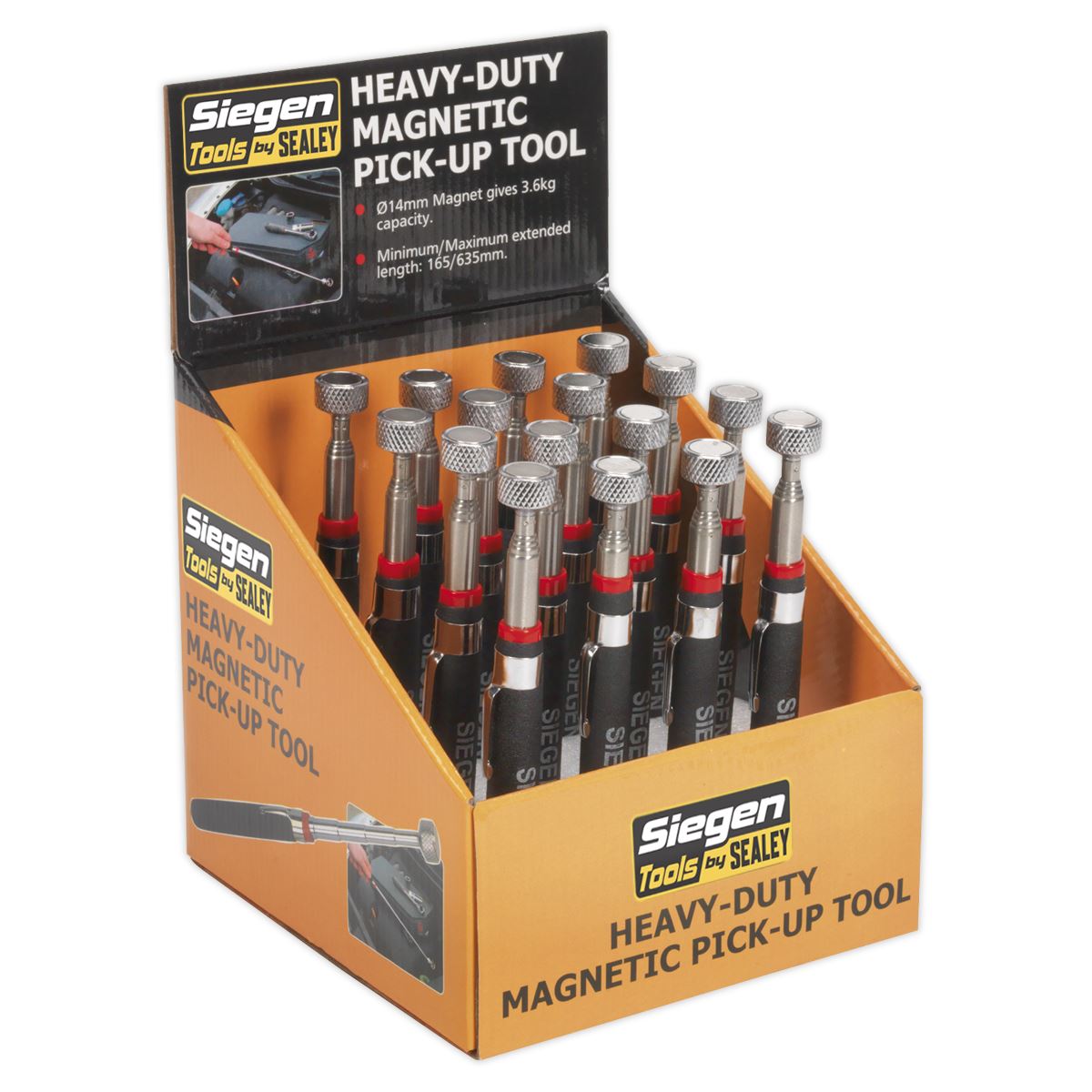 Siegen by Sealey Heavy-Duty Magnetic Pick-Up Tool 3.6kg Capacity Display Box of 16