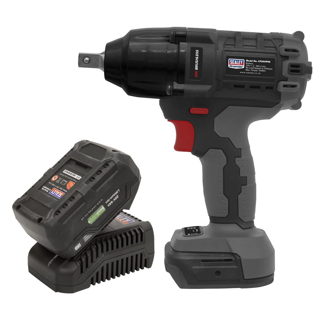 Sealey Premier Brushless Impact Wrench Kit 1/2"Sq Drive 20V 4Ah SV20 Series