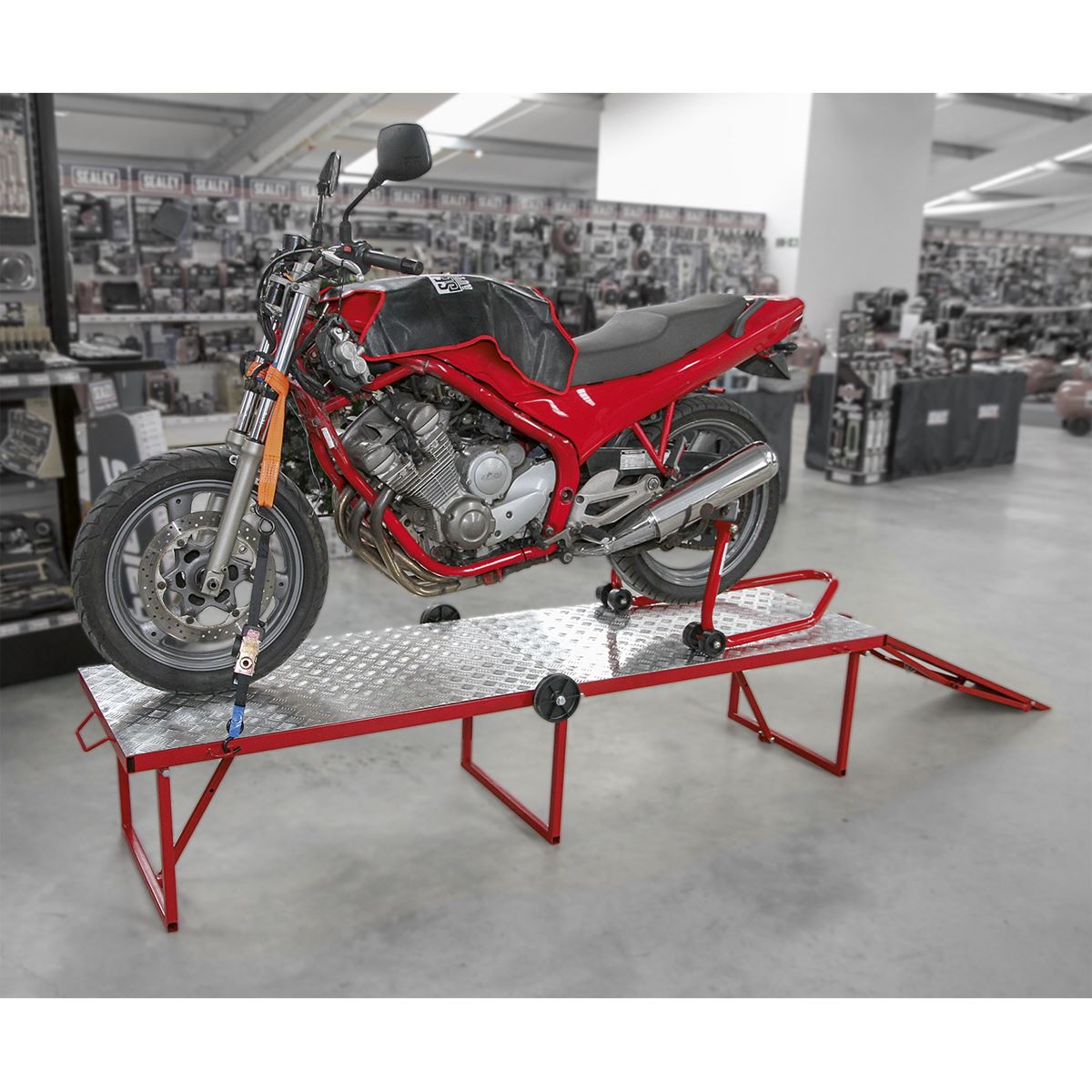 Sealey Folding Motorcycle Workbench with Ramp 360kg Capacity