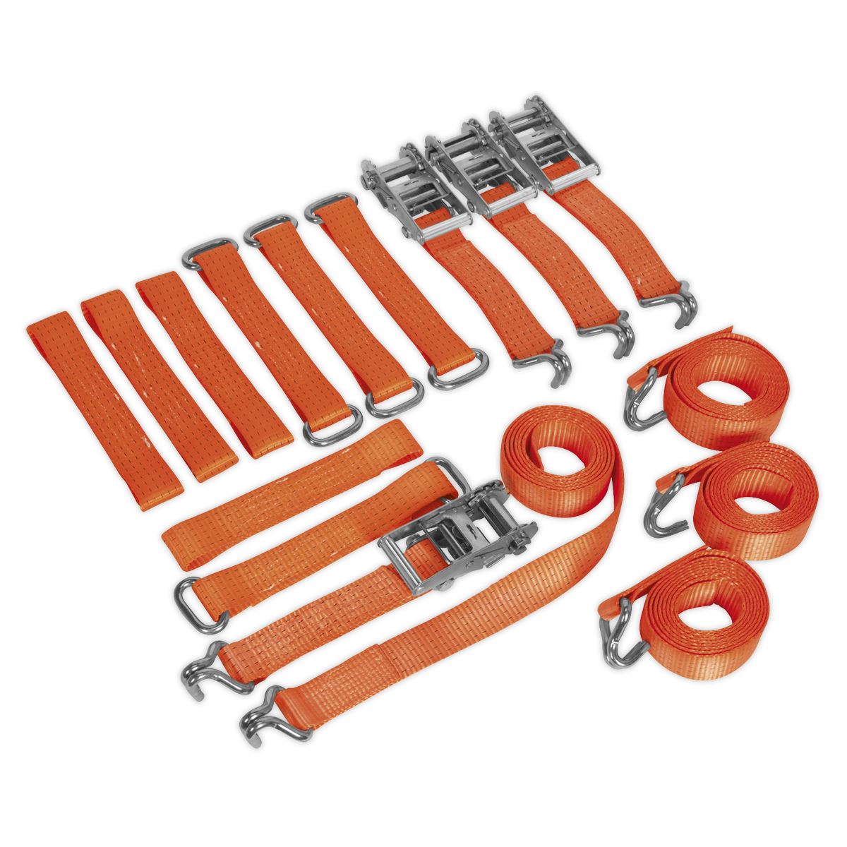 Sealey Car Transporter Ratchet Strap Alloy/Steel Wheel Kit 4pc 50mm x 3m 4500kg Breaking Strength