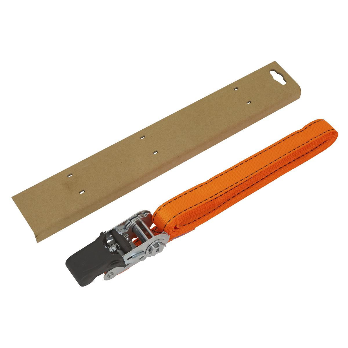 Sealey Ratchet Strap 25mm x 5m Polyester Webbing with Corner Protector 600kg Breaking Strength