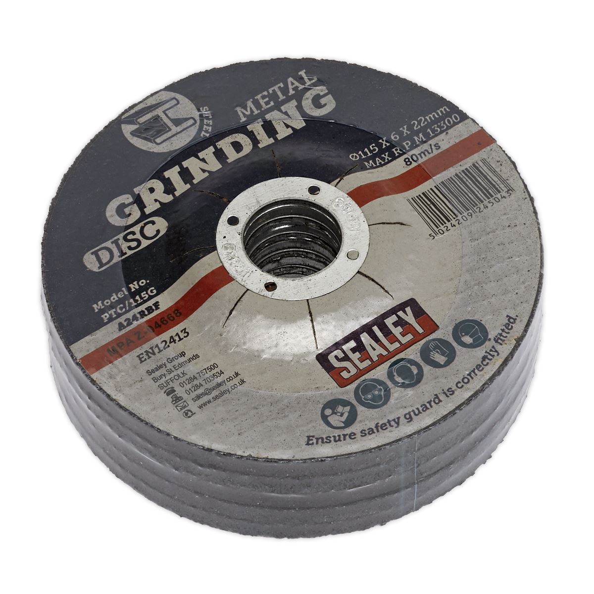 Sealey Grinding Disc Ø115 x 6mm Ø22mm Bore - Pack of 5