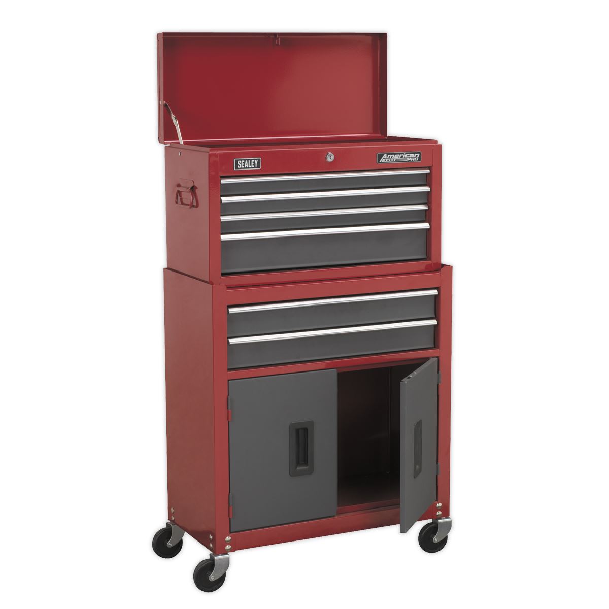 Sealey American Pro Topchest & Rollcab Combination 6 Drawer with Ball-Bearing Slides- Red