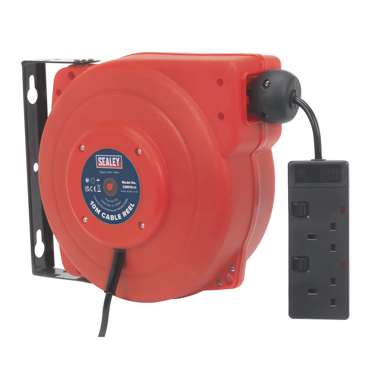 Sealey Cable Reel System Retractable 10m 2 x 230V Socket