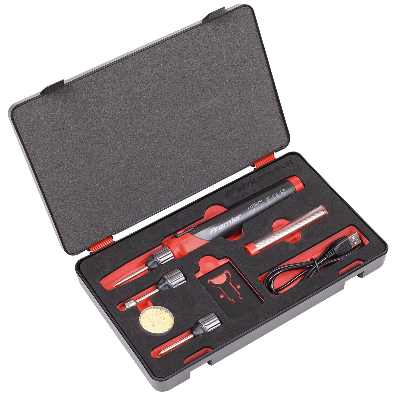 Sealey Premier Soldering Iron Kit Rechargeable Lithium-ion 30W