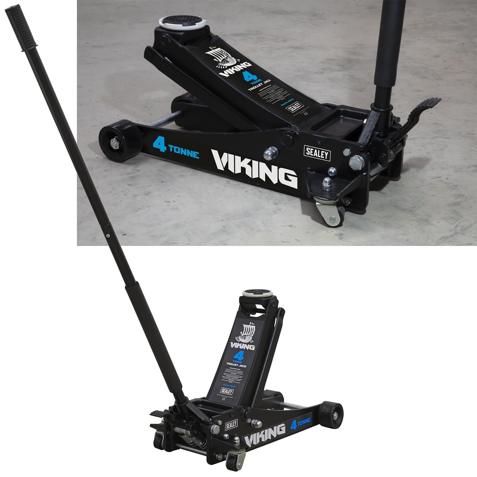 Sealey Viking 4 Tonne Tyre Bay Trolley Jack Low Entry with Rocket Lift