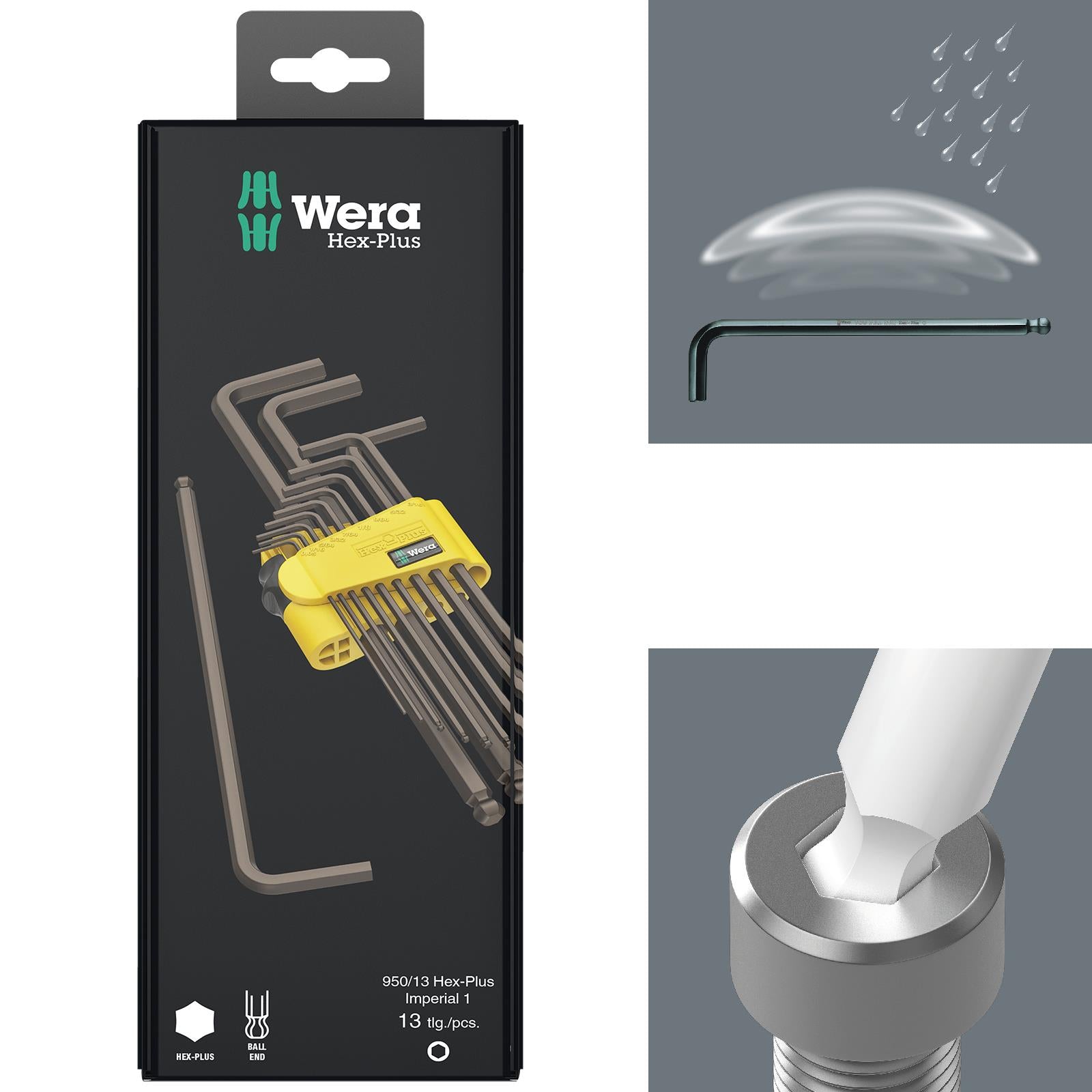 Wera Hex Plus Imperial 1 SB L Key Set BlackLaser 13 Piece 1/4"-3/8