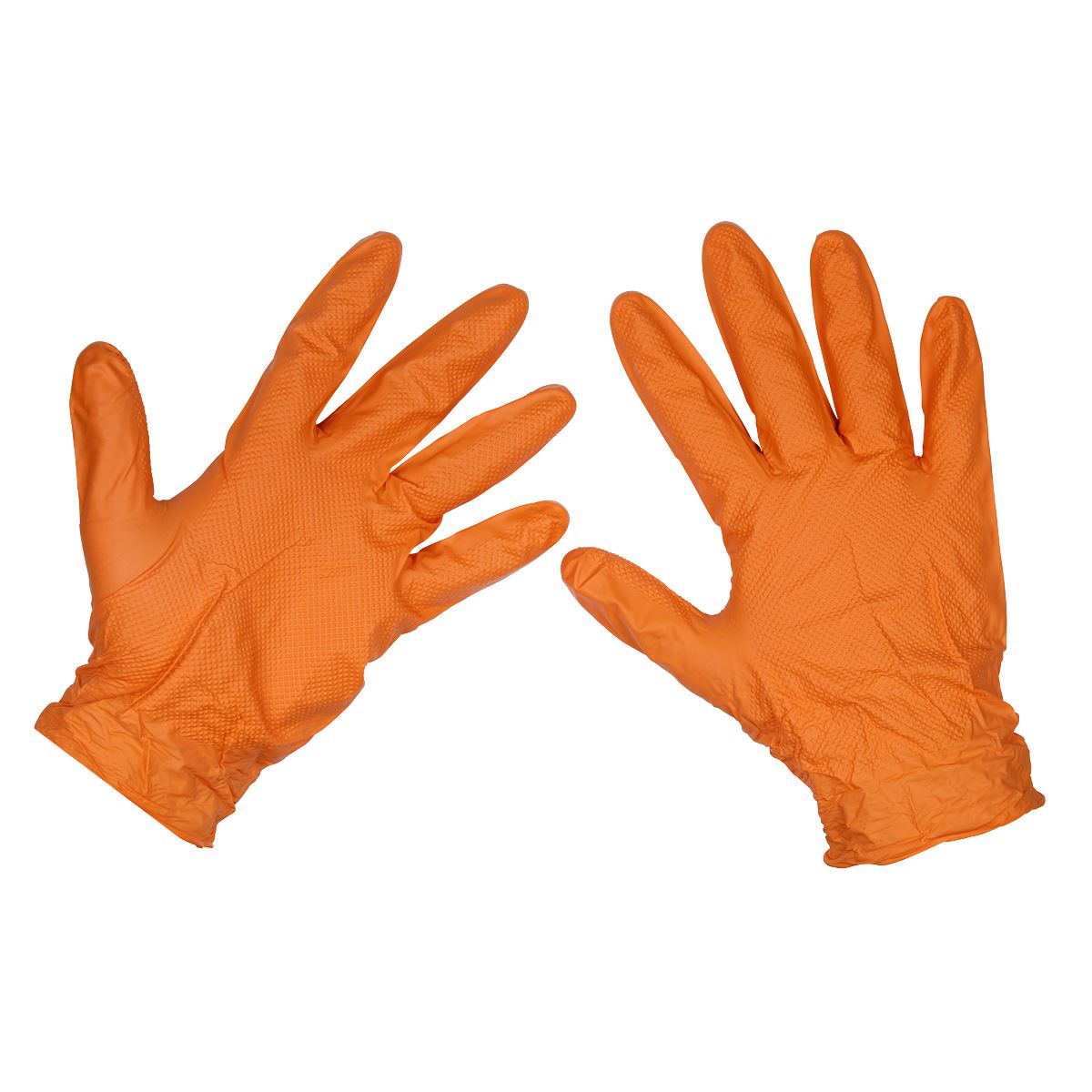 Sealey Orange Diamond Grip Extra-Thick Nitrile Powder- Free Gloves Large - Pack of 50