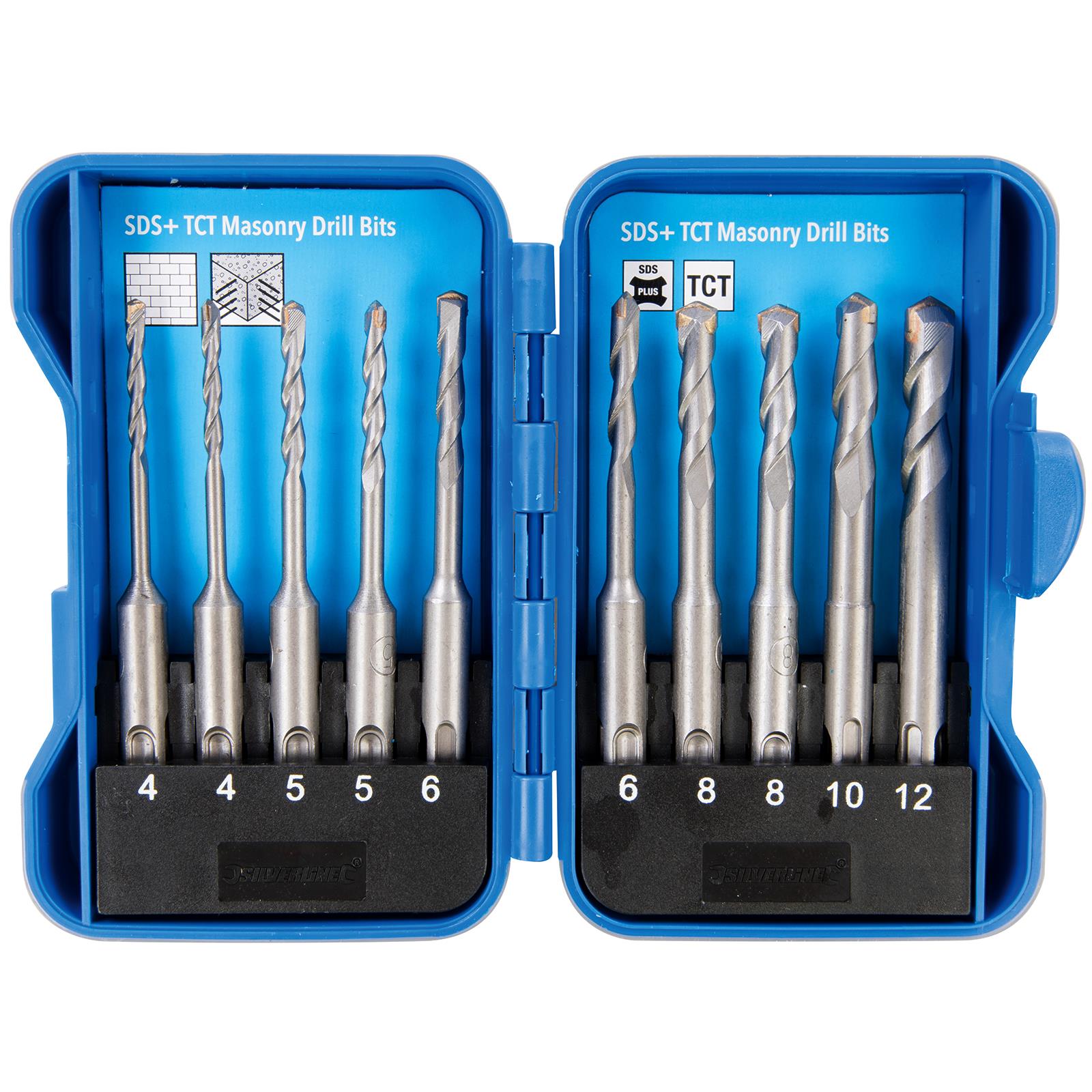 Silverline Masonry Drill Bit Set SDS Plus Concrete Brick Stone Block 10pc 4-12mm