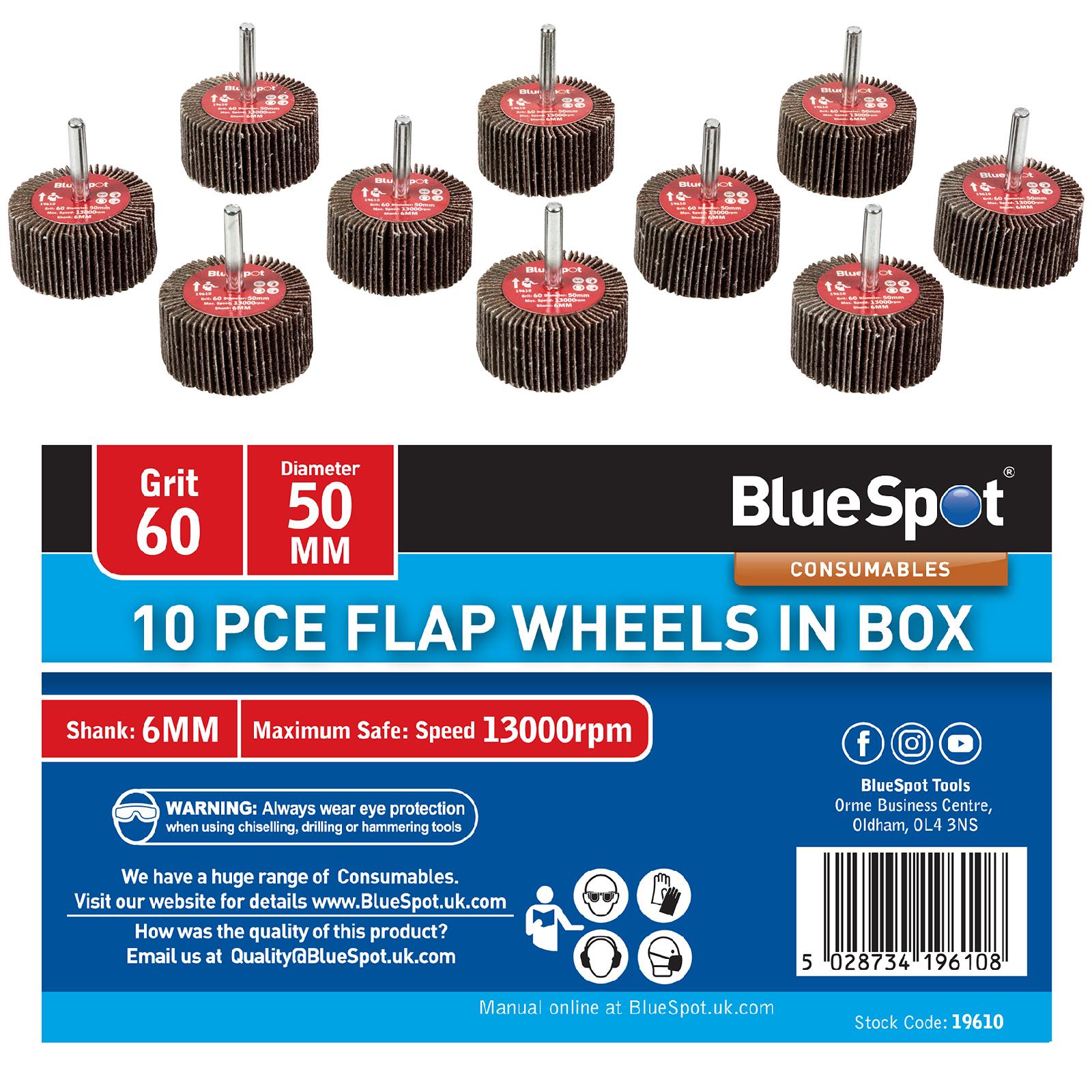BlueSpot Flap Wheels In Box 10 Pieces 60 Grit 50mm
