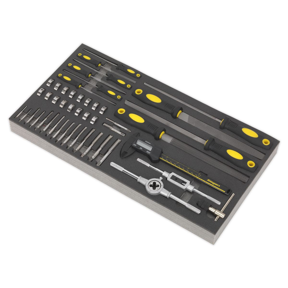 Siegen by Sealey Tool Tray with Tap & Die, File & Caliper Set 48pc