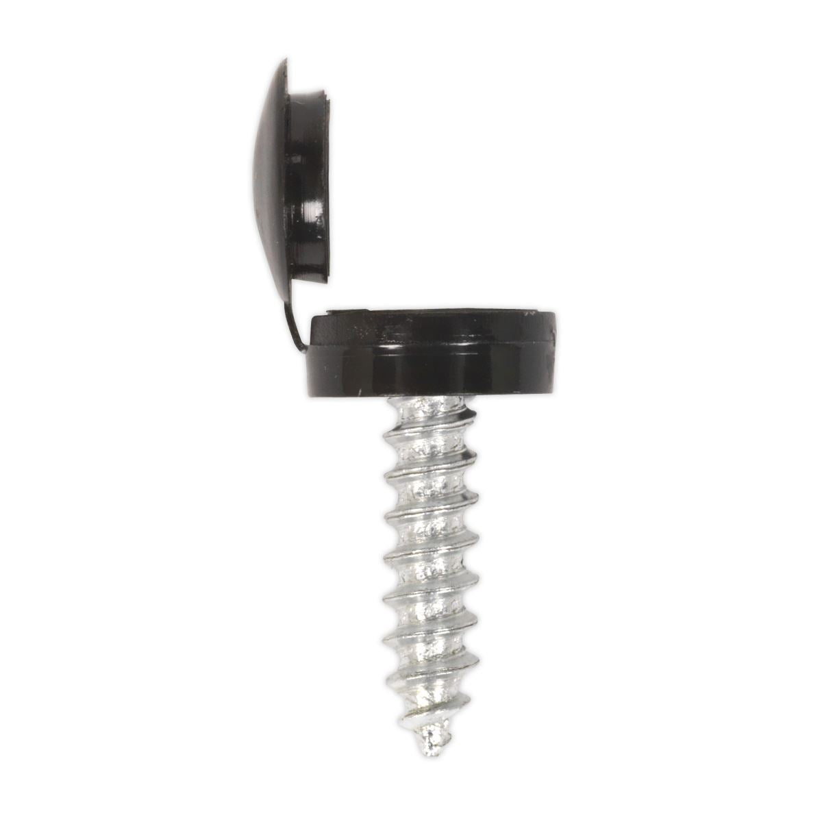 Sealey Numberplate Screw & Flip Cap 4.2 x 19mm Black Pack of 50