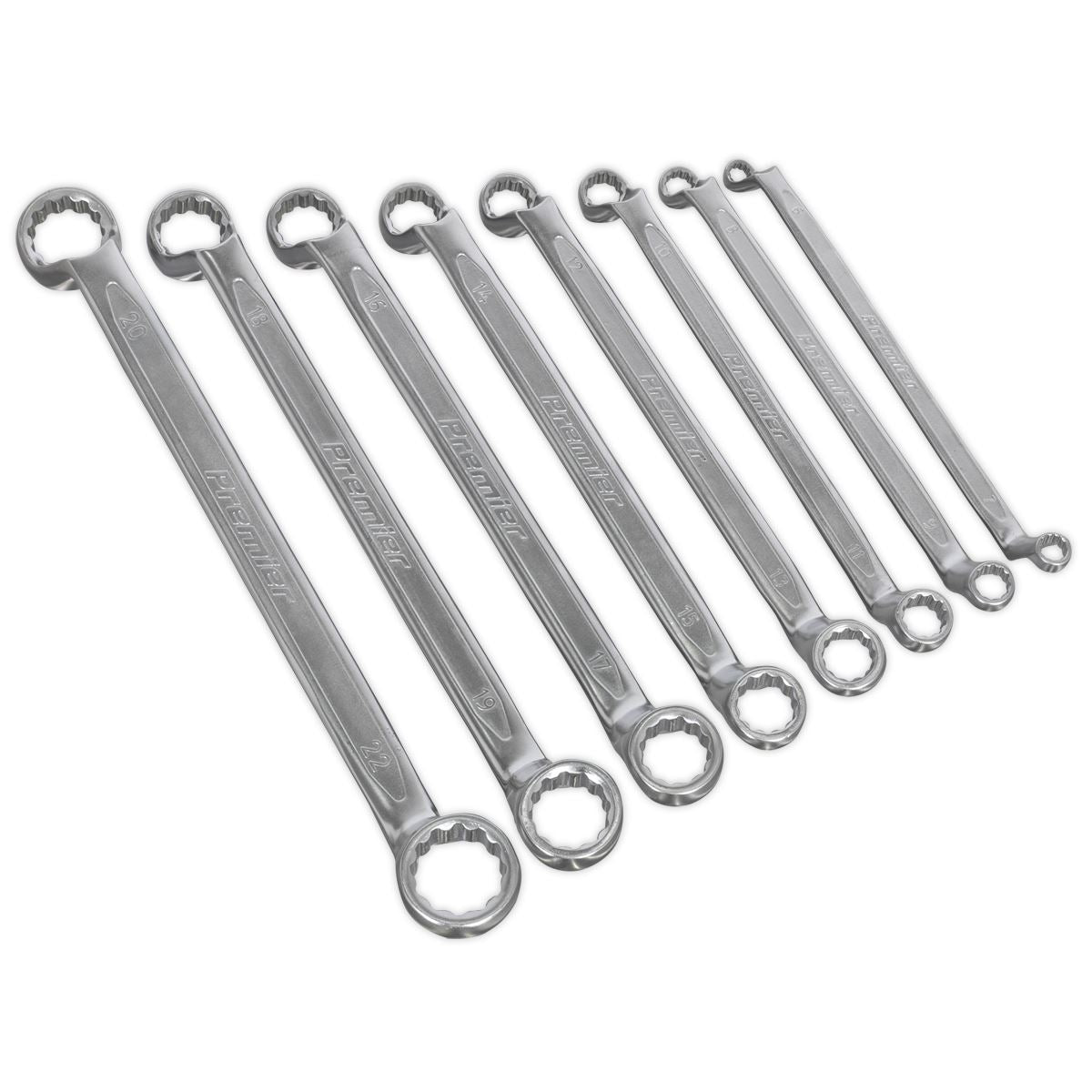 Sealey Premier 8 Piece Cold Stamped Offset Double End Ring Spanner Set Metric