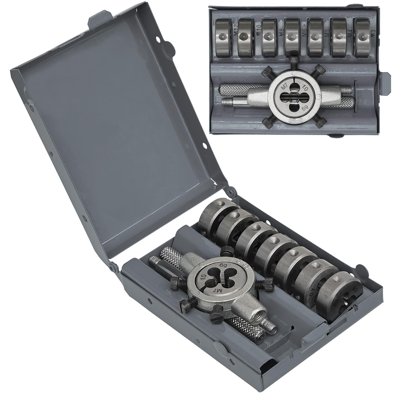 Sealey Split Die Set 9 Piece Metric M3-M12 with Steel Die Holder