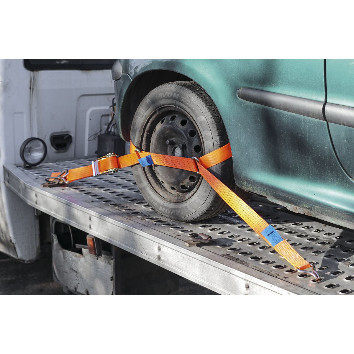 Sealey Car Transporter Ratchet Strap 50mm x 3m Steel Wheel - Single 4500kg Breaking Strength