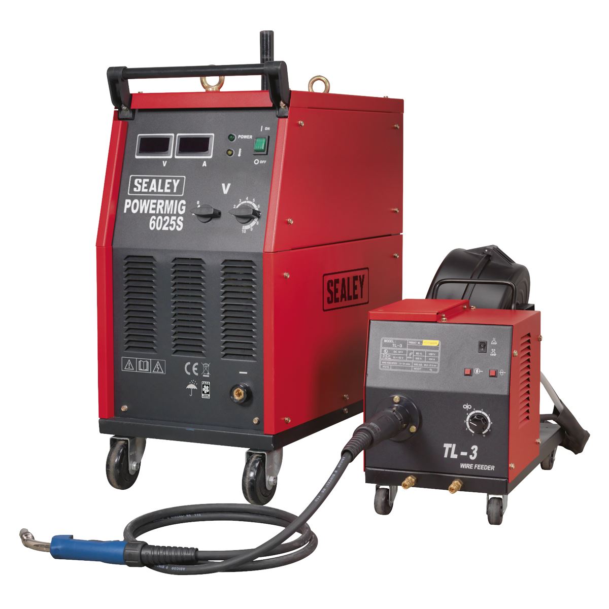 Sealey Professional MIG Welder 250A 415V 3ph with Binzel® Euro Torch & Portable Wire Drive