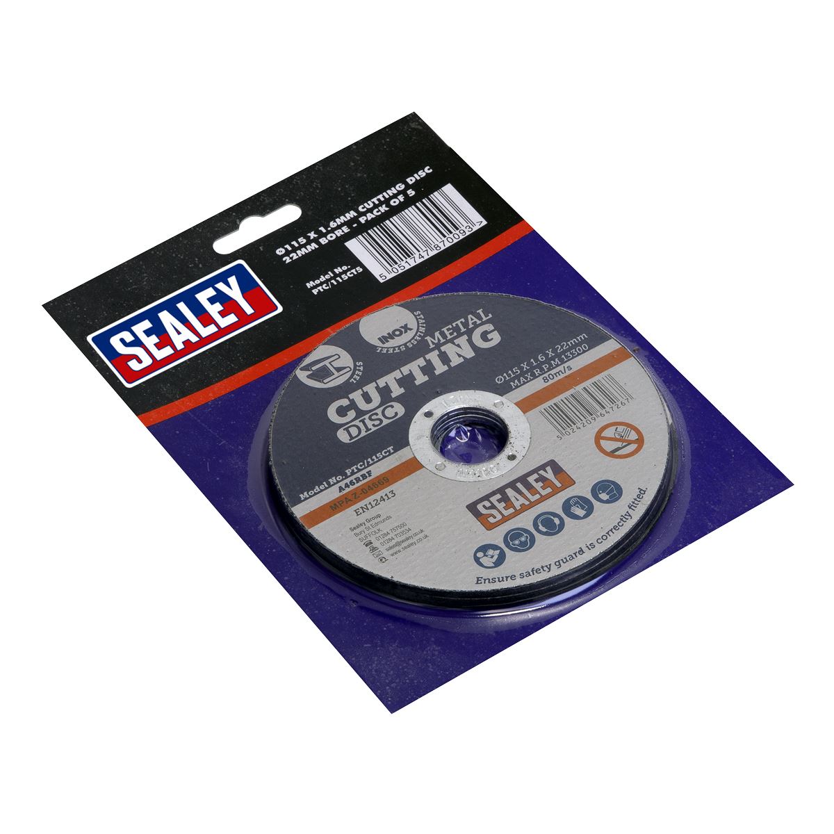 Sealey 5 Piece 115 x 1.6mm Cutting Disc 22mm Bore