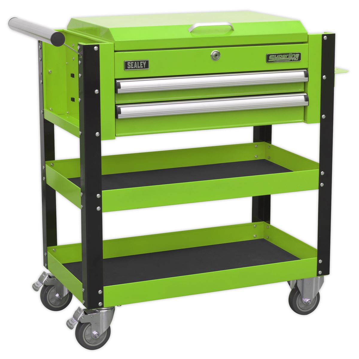 Sealey Superline Pro Heavy-Duty Mobile Tool & Parts Trolley 2 Drawers & Lockable Top - Green