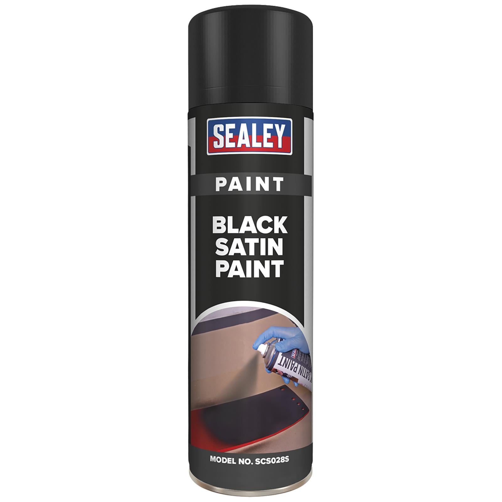Sealey Black Satin Spray Paint 500ml for Metal Wood Plastic Fast Drying