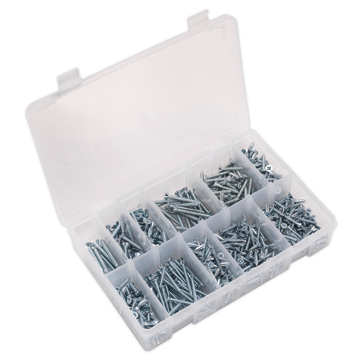 Sealey Self-Tapping Screw Assortment 600pc Countersunk Pozi Zinc