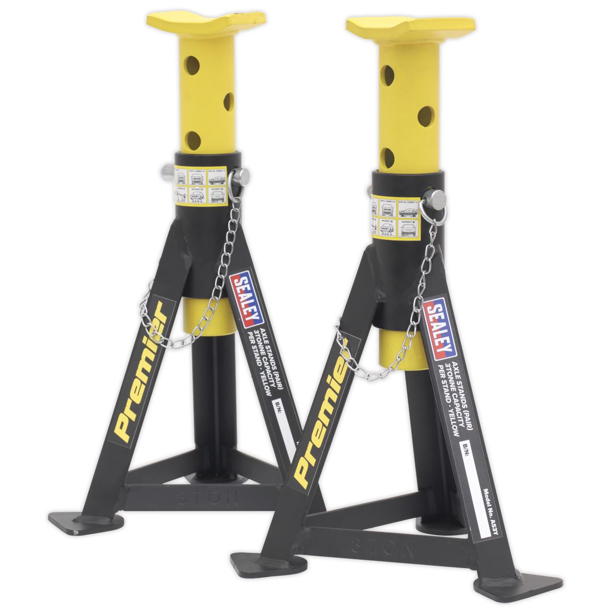 Sealey Premier Premier Axle Stands (Pair) 3 Tonne Capacity per Stand - Yellow