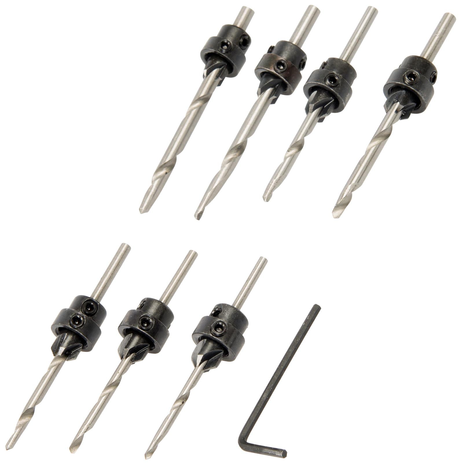 Silverline 7 Piece Drill & Countersink Set 3.2-5.5mm HCS Drill Wood Bit 3-6mm