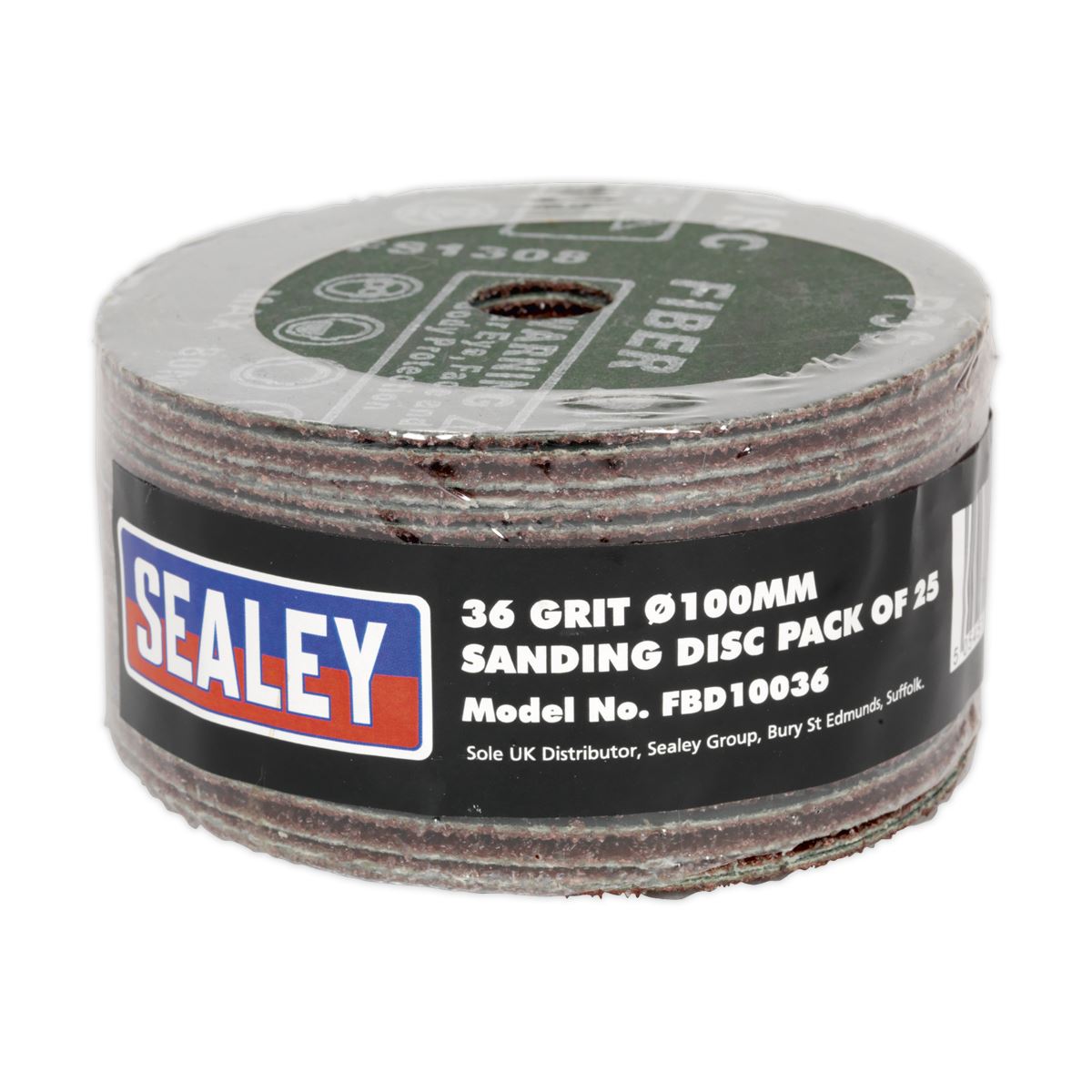 Sealey Sanding Disc Fibre Backed Ø100mm 36Grit Pack of 25