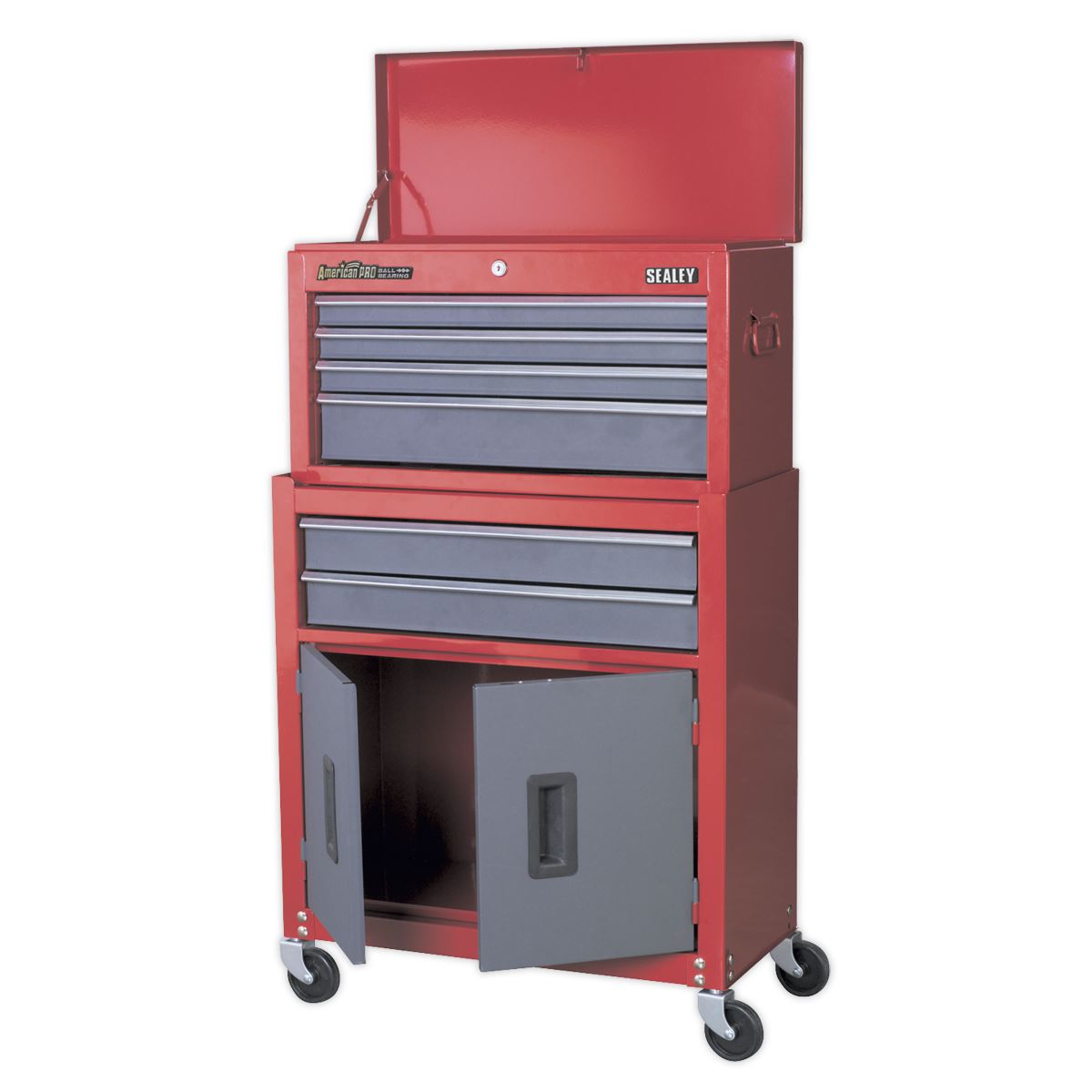 Sealey American Pro Topchest & Rollcab Combination 6 Drawer with Ball-Bearing Slides- Red