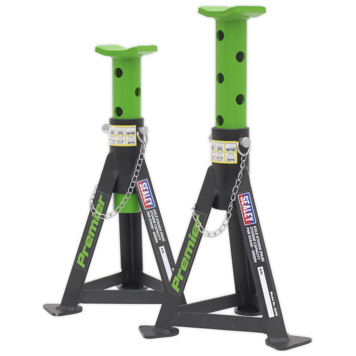 Sealey Premier Axle Stands (Pair) 3 Tonne Capacity per Stand - Green