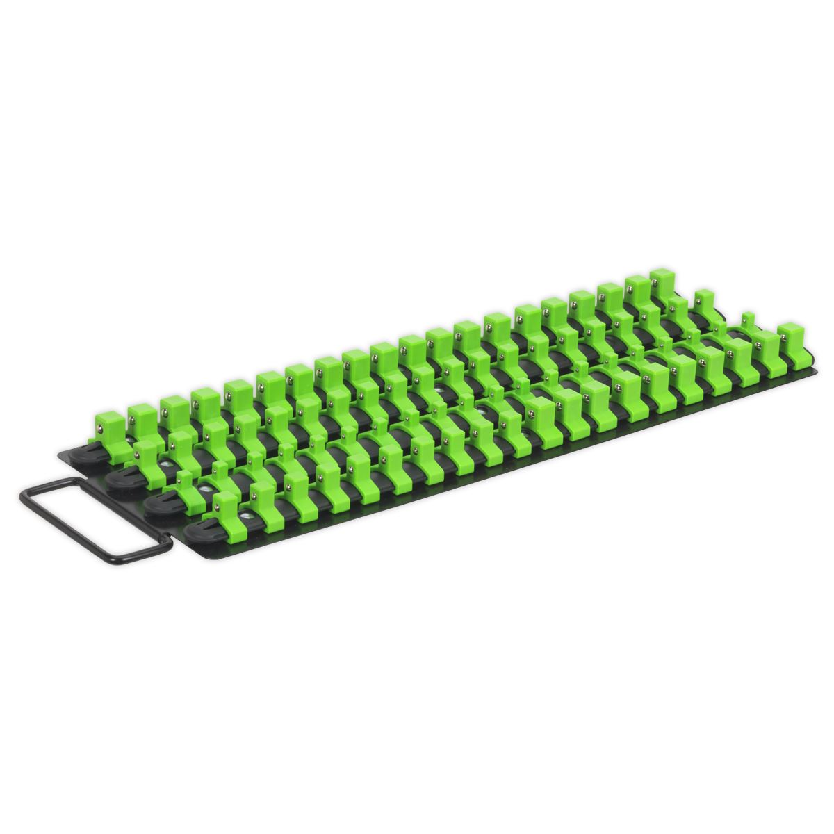 Sealey Premier High Visibility Green 1/4", 3/8" & 1/2" Square Drive Socket Rail Tray