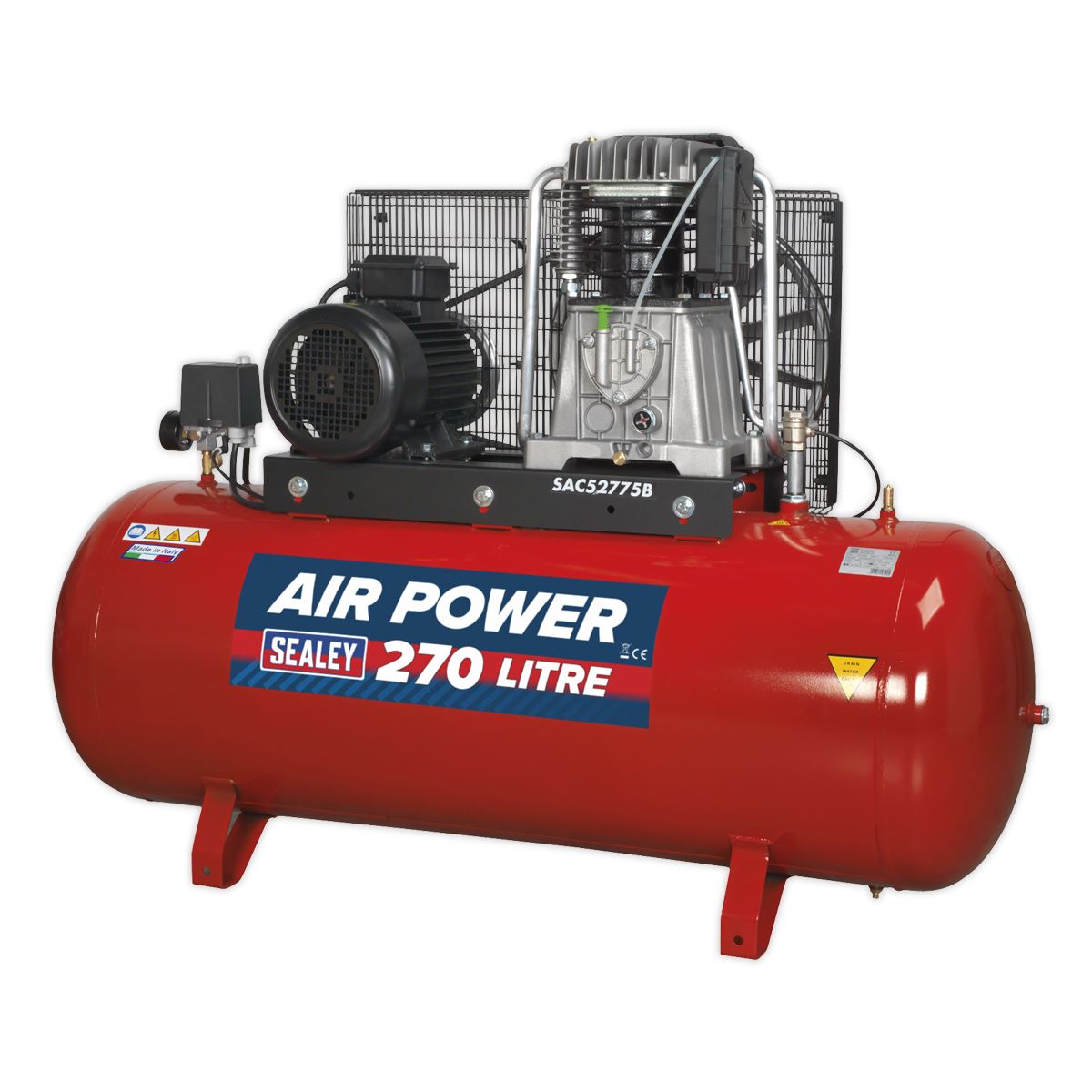 Sealey Air Compressor 270L Belt Drive 7.5hp 3ph 2-Stage with Cast Cylinders