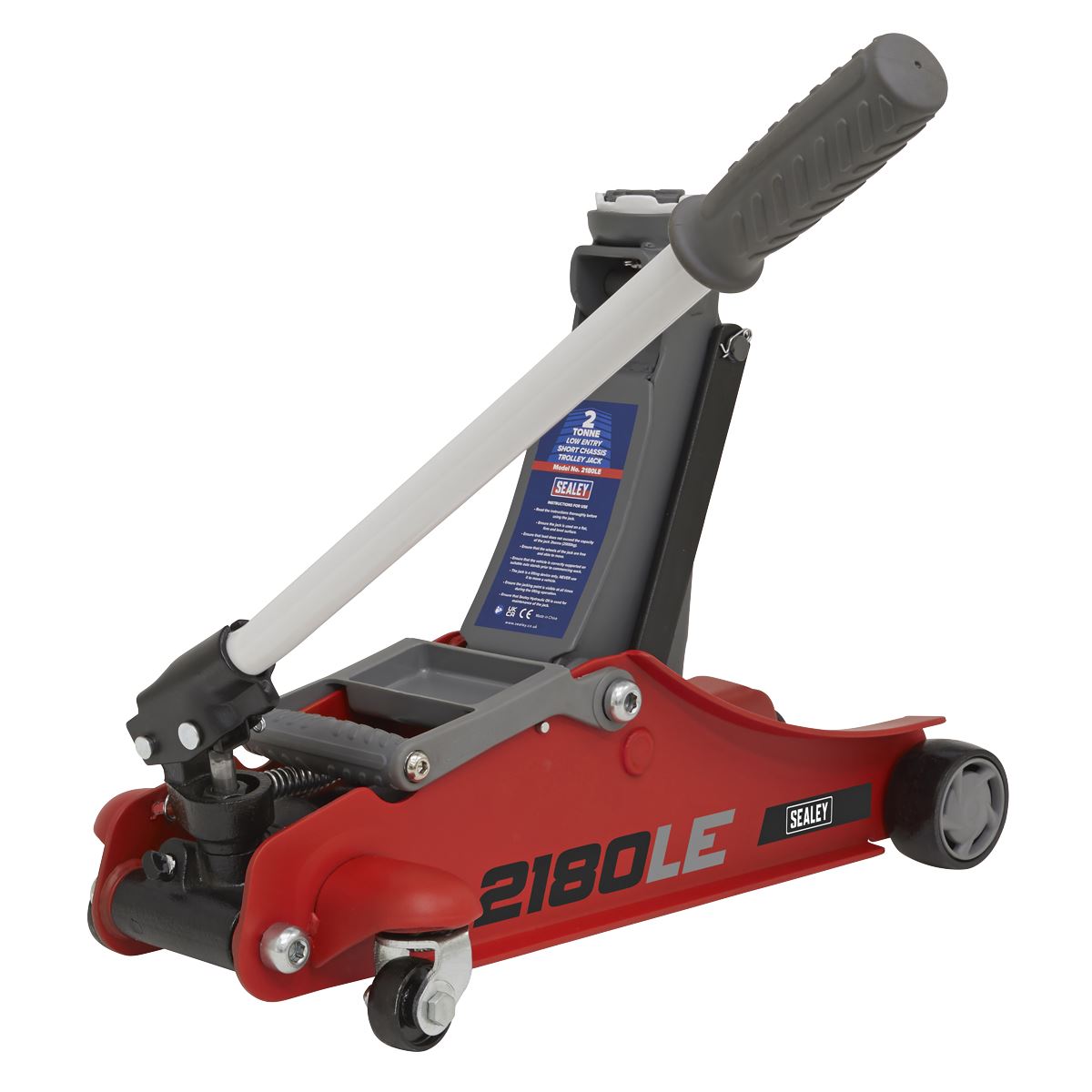 Sealey 180° Handle Trolley Jack 2 Tonne Low Profile Short Chassis - Red