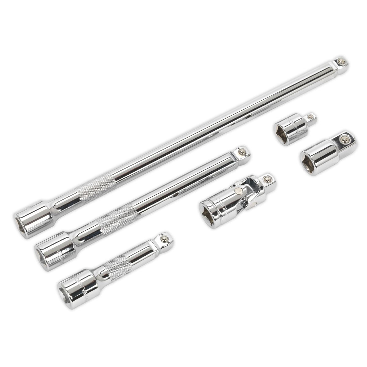 Sealey Premier 6 Piece 3/8" Drive Wobble Extension Bar, Adaptor and Universal Joint Set