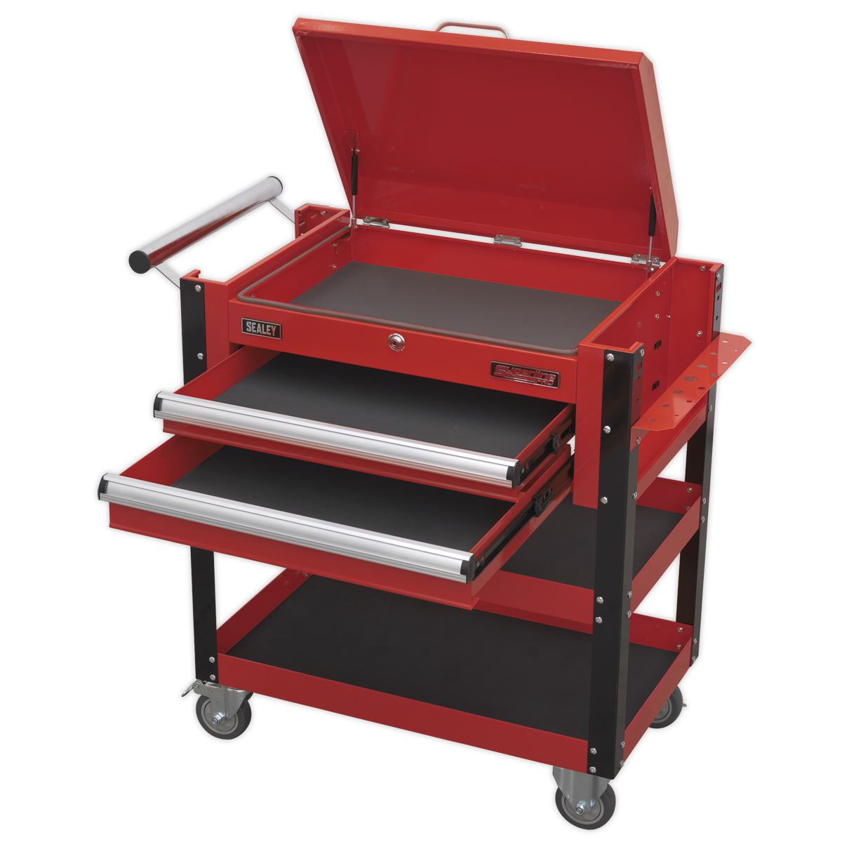 Sealey Superline Pro Heavy-Duty Mobile Tool & Parts Trolley 2 Drawers & Lockable Top - Red