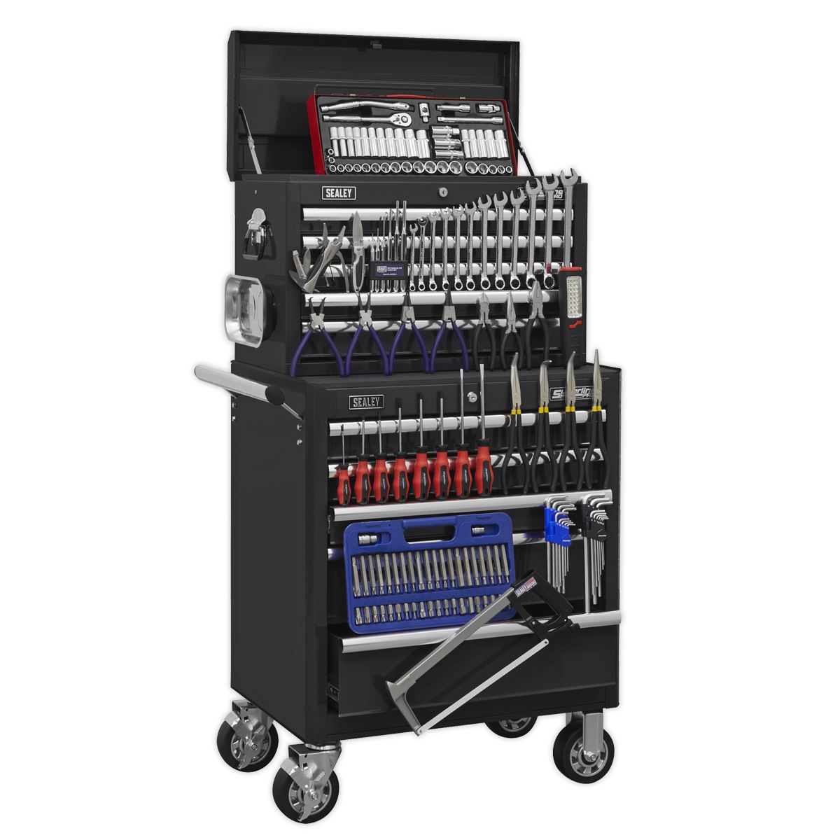 Sealey Superline Pro Topchest & Rollcab Combination 10 Drawer with Ball-Bearing Slides - Black with 148pc Tool Kit