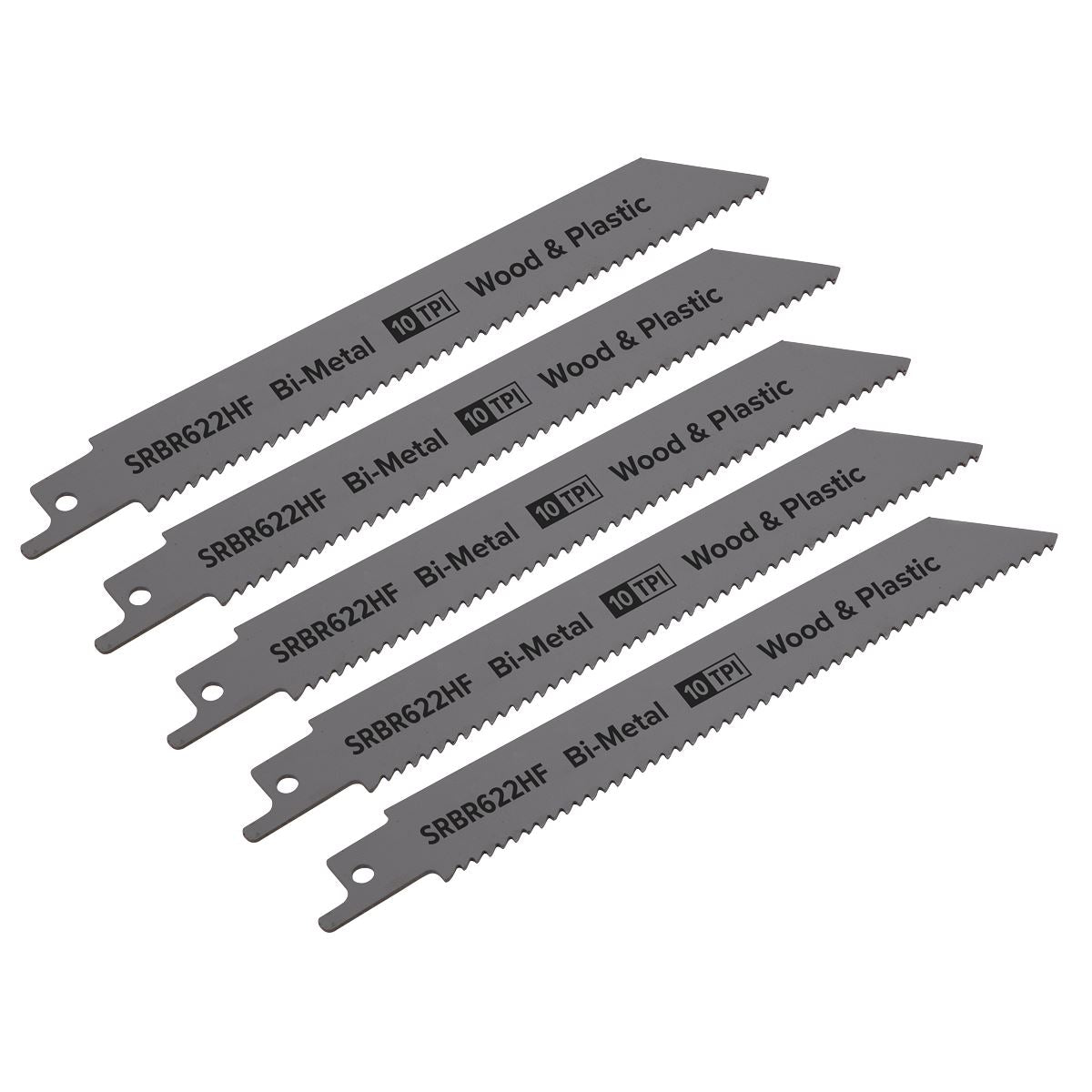 Sealey Reciprocating Saw Blade Wood & Plastics 150mm 10tpi - Pack of 5