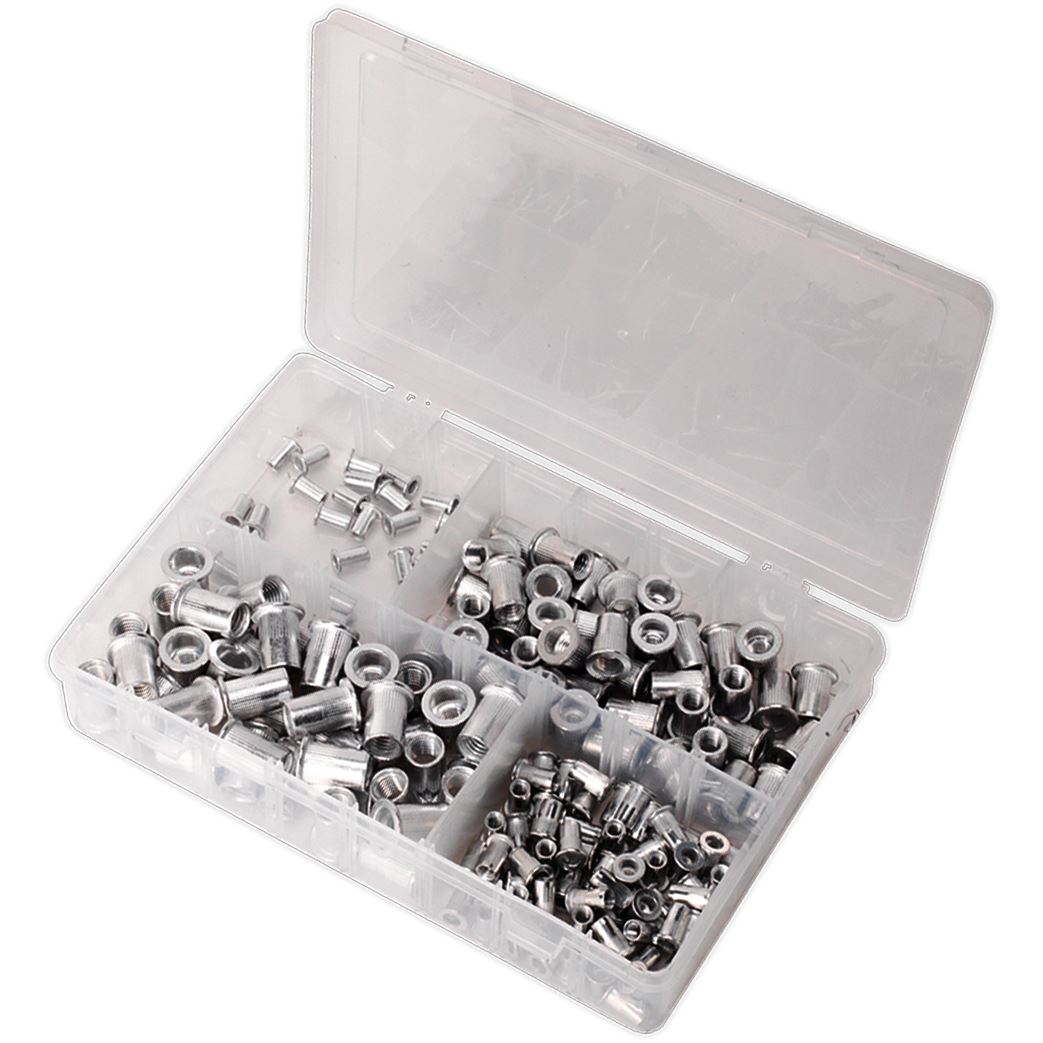 Sealey 200 Piece Splined Threaded Insert Rivet Nut Assortment M4-M8 Metric