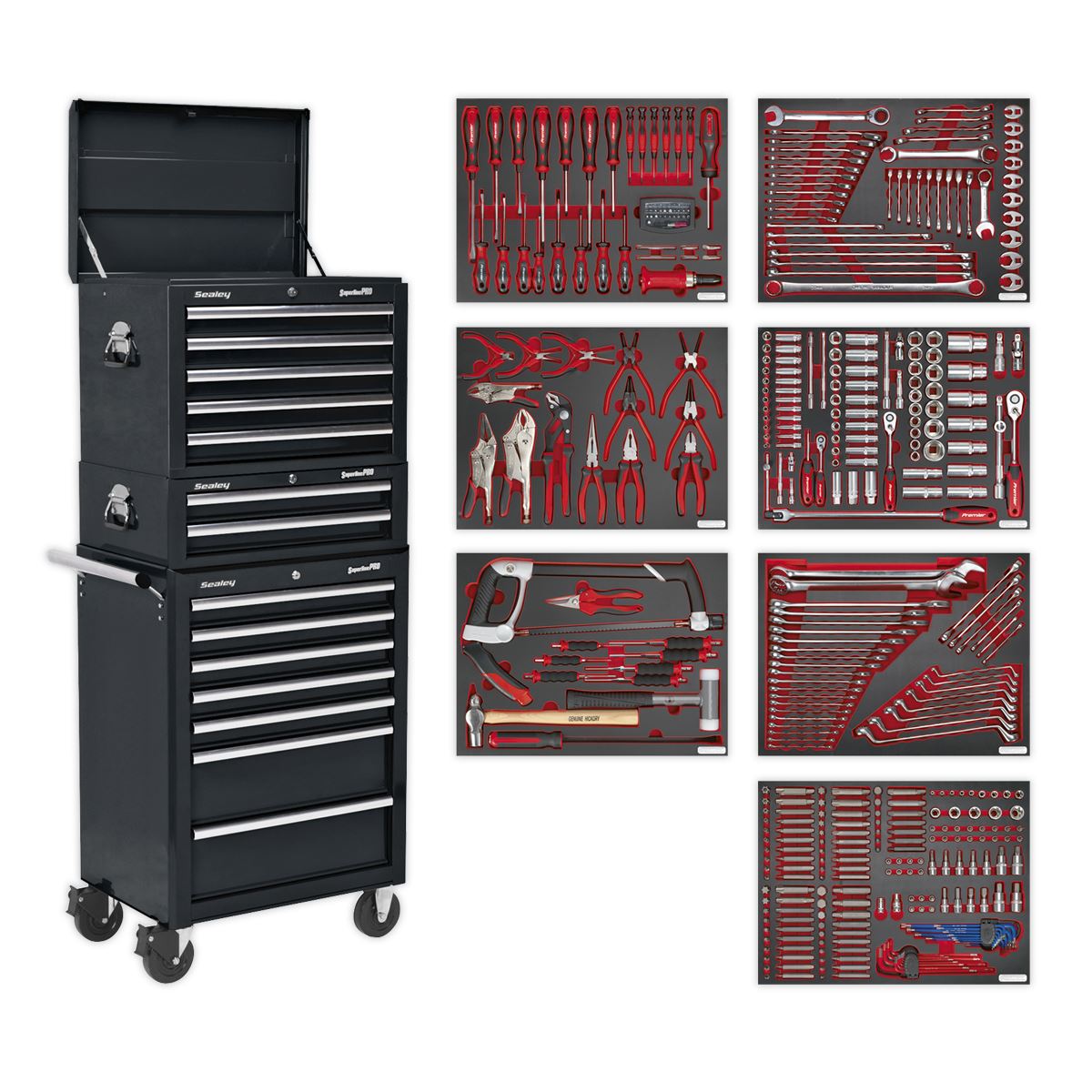 Sealey Superline Pro Tool Chest Combination 14 Drawer with Ball-Bearing Slides - Black & 446pc Tool Kit