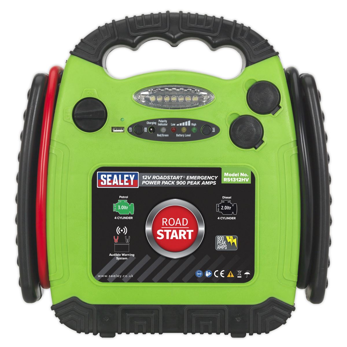 Sealey RoadStart® Emergency Jump Starter 12V 900 Peak Amps Hi-Vis Green